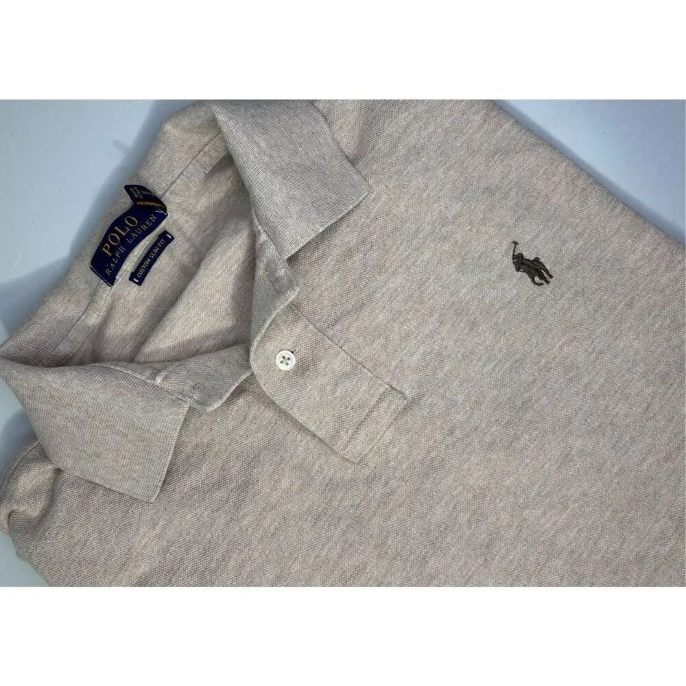 Polo Ralph Lauren Men Shirt XL Beige Long Sleeve Cotton Polo
